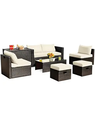 Special Discount 8PCS Patio Rattan Furniture Set Space-Saving Storage Cushion