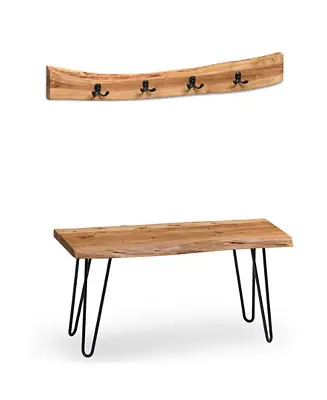 Hairpin Natural Live Edge Bench with Coat Hook Set Sale