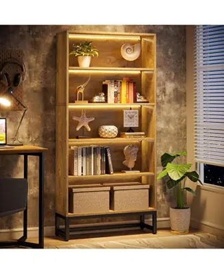 70.8" Tall Bookcase and Bookshelf with LED Lights, Free-Standing Library Bookshelf with 5-Tier Storage Shelves Free Delivery