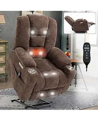 Chenille Power Lift Recliner with Massage, Heat, USB & Cup Holders, Wide Heavy-Duty Electric Chair for Seniors Must Have