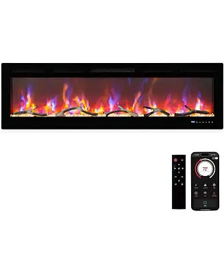 Save Now 88" Smart Electric Fireplace, Wall Mounted/Recessed, WiFi, Remote & Touch, 750W/1500W Dual Heat, Adjustable Flame, Timer, Log & Crystal Decor
