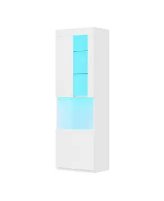 Wholesale Storage Cabinet with LED Lights Tall Pantry Cabinet with Acrylic Door and Tempered Glass Shelves