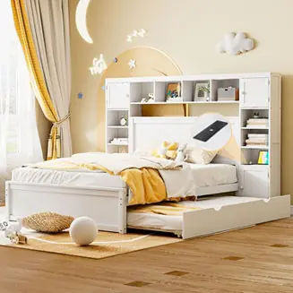 Streamdale Wooden Queen Bed with Cabinetry and Outlets Sale