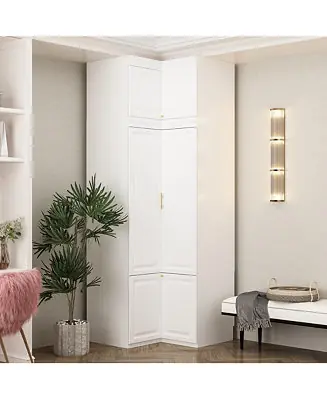 White Wood 6-Door Corner Wardrobe Armoires with Storage Shelves Hot Picks