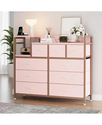 Budget 9-Drawer Modern Dresser with Charging Station, Heavy-Duty Storage Chest, Power Cord, Bedroom, Living Room, Entryway