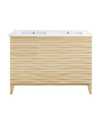 48 in. Natural Oak, Double Basin Bathroom Vanity, White, 3-Hole Ceramic Sink Top Trusted Brand