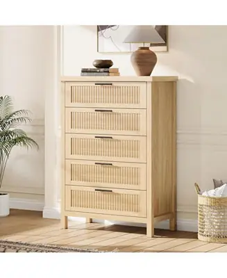 Fluted Dresser for Bedroom with 5 Drawers, 42.9 in Tall Chest of Large DrawersLarge Clothes Storage Cabinet,Wood Dresser, TV Stand for Bedroom Bargain