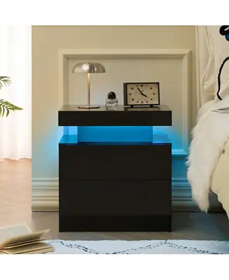 Mega Sale Nightstand Bedside Table Cabinet Modern End Side with LED Lights and 2 Drawers for Bedroom