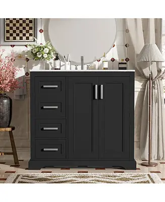 36 in. Modern Bathroom Vanity with Ceramic Sink, Soft-Close Door, Adjustable Shelf and 3 Drawers, Ample Storage Same Day Shipping