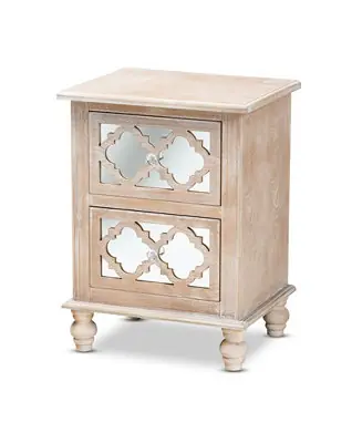New Release Furniture Celia French Rustic Quatrefoil Mirrored Nightstand