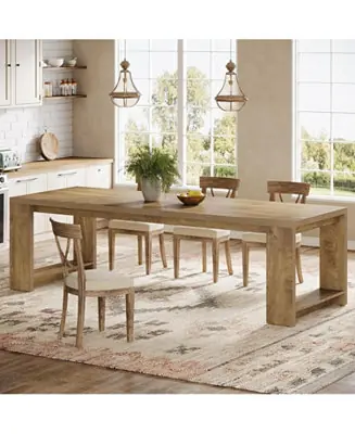 86.61-Inch Dining Table for 6-8, Farmhouse Narrow Kitchen Table with Wood Pedestal Base, Extra Long Rectangular Dinner Table, Natural Oak While Supplies Last