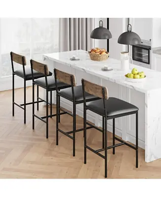 Direct From Factory Bar Stools Set of 4, Upholstered Counter Height Bar Stools with Backrest and Footrest, Kitchen Barstools for Island, Counter Bar, Easy Assembly