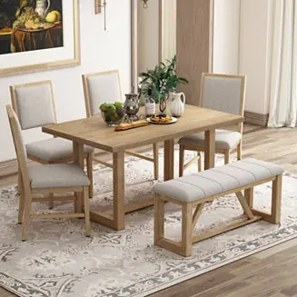 Genuine 6-Piece Retro Dining Set (Table, 4 Chairs, Bench)