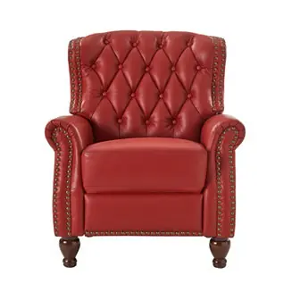 Justine Wooden Upholstery Genuine Leather Recliner with Tufted Back Limited Offer