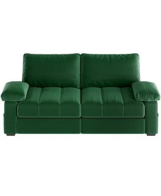 2-Seater Velvet Couch with Storage Pockets and USB Ports, Loveseat Sleeper with Removable Armrest Pillow & Cover, Green Premium