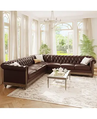 Comfy Large Sectional Sofa with Wooden Legs, Retro Style for Living Room Next Day Delivery