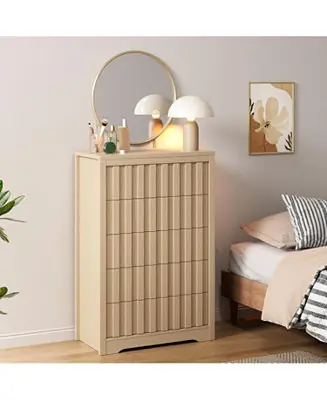 Modern Fluted Dresser for Bedroom, Wooden Chest of Drawers, Handleless Storage Organizer with Deep Drawers for Clothes Genuine