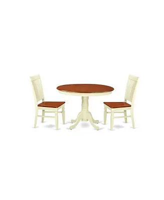 Warranty Included 3-Piece Wooden Dining Set with Round Pedestal Table and 2 Chairs, Solid Hardwood Kitchen Set