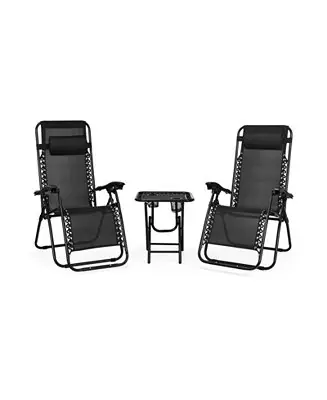 Final Sale 3 Pieces Folding Portable Zero Gravity Reclining Lounge Chairs Table Set