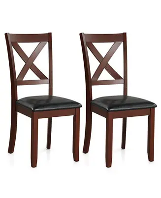 Set of 2 Wooden Kitchen Dining Chair with Padded Seat and Rubber Wood Legs Shop Now