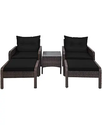 5 Pieces Patio Rattan Sofa Ottoman Furniture Set with Cushions Last Chance