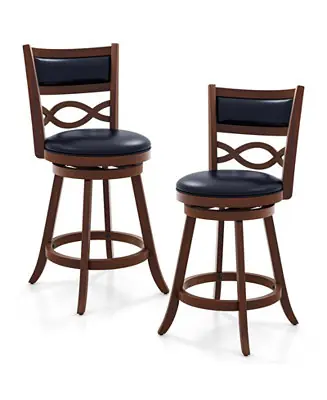Bar Stools Set of 2 with Rubber Wood Frame and Faux Leather Upholstered Seat-24 Inch Price Drop