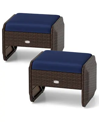 Worldwide Shipping 2 Pieces Outdoor Patio PE Wicker Ottomans with Removable Cushions