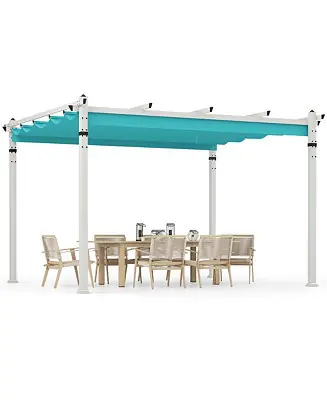 Genuine 12' x 10' Outdoor Pergola w/ Retractable Canopy Aluminum Frame Anchors Patio