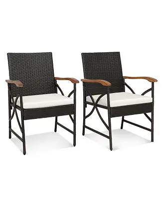 2PCS Patio PE Wicker Dining Chairs with Soft Zippered Cushions Armchairs Markdown