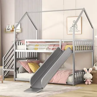 Twin Size Metal Bunk Bed House Bed With Slide And Staircase Mega Sale