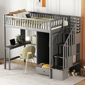 Streamdale Twin Size Loft Bed With Bookshelf, Drawers, Desk, And Wardrobe White Fan Favorite