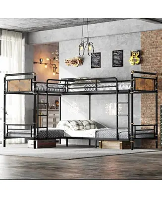 Quad Bunk Bed, Heavy Duty Metal, Detachable Triple/Twin, Black Limited Offer