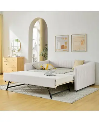 Beige Linen Daybed with Trundle & Vertical Stripes Best Seller