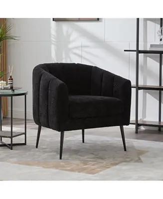 Price Cut Chenille Barrel Accent Chair with Metal Legs - Black