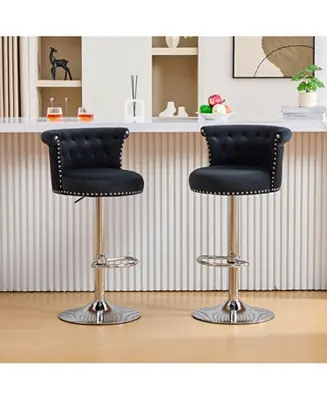 Streamdale Velvet Bar Stool, Adjustable Swivel, Silver Legs Genuine