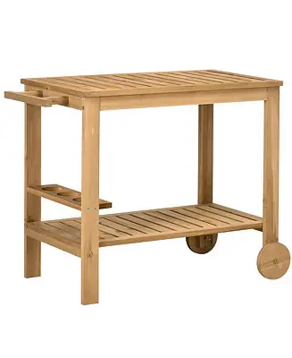 Outdoor Wood Bar Cart Patio Serving Cart with Wine Holders, Natural Bargain