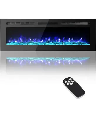 Must Have 60" Recessed & Wall Mounted Electric Fireplace, Ultra-Thin, Remote, Timer, 12 Colors, 5 Speed, 750/1500W