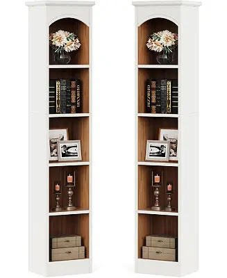 70.9" Tall Narrow Bookcase Set of 2, 5-Tier Cube Bookshelf with Storage, Modern Slim Corner Display Shelves for Home Office & Living Room Limited Edition