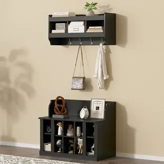 Shoe Storage Bench with Coat Rack & Hooks Luxury