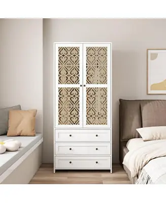 Tall Cabinet with Hollow pattern 2 door 3 drawer wardrobe Handmade