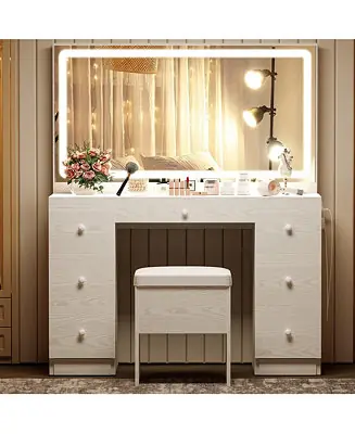 Vanity Desk Set with LED Lighted Mirror & Power Outlet Mega Sale