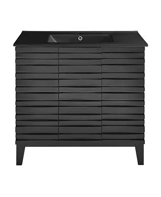 New Release Cascade Wood 36" Bathroom Vanity with Black Ceramic Sink Top