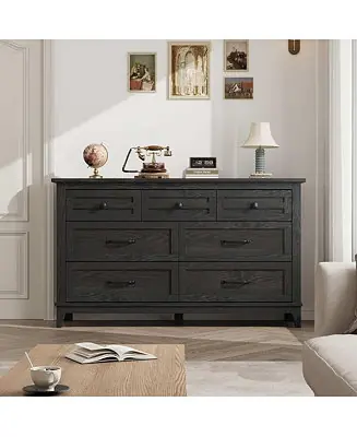 7-Drawer Modern Dresser Bedroom Storage Cabinet, Wide Freestanding Wooden Closet Chest for Living Room, Entryway, Bedroom Markdown