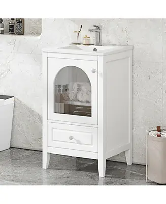 Streamdale 20" Bathroom Vanity with Sink, Bathroom Cabinet with Soft Closing Glass Door, A Drawer, White Shop Now