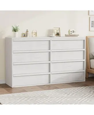 Deal 8-Drawer Modern Double Dresser, 54" Wide Wooden Chest Organizer, Concave Handles, Living Room, Nursery, Hallway.
