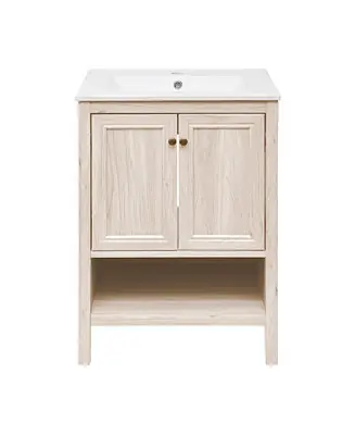 Must Have Chateau 24" Freestanding Bathroom Vanity in White Oak with Sink Top