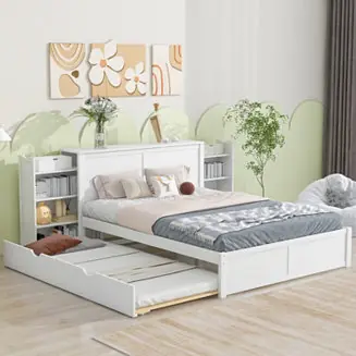 Super Sale Queen Storage Bed with Pull-Out Shelves and Trundle