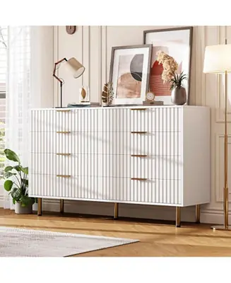 New Release 8-Drawer 55-Inch-Wide Chest, Deep Drawers, Large Organizer Modern Fluted White Dresser