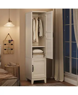 Weekend Sale 72" Narrow Armoire Wardrobe Closet with 2 Doors, Adjustable Shelves & Hanging Rod, Wooden Bedroom Storage Cabinet
