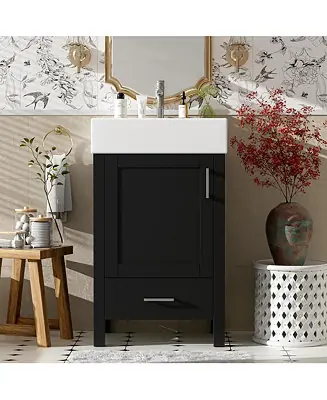 Express Delivery Wood 20 in. Modern Bathroom Vanity with Ceramic Sink and Drawer for Small Bathrooms